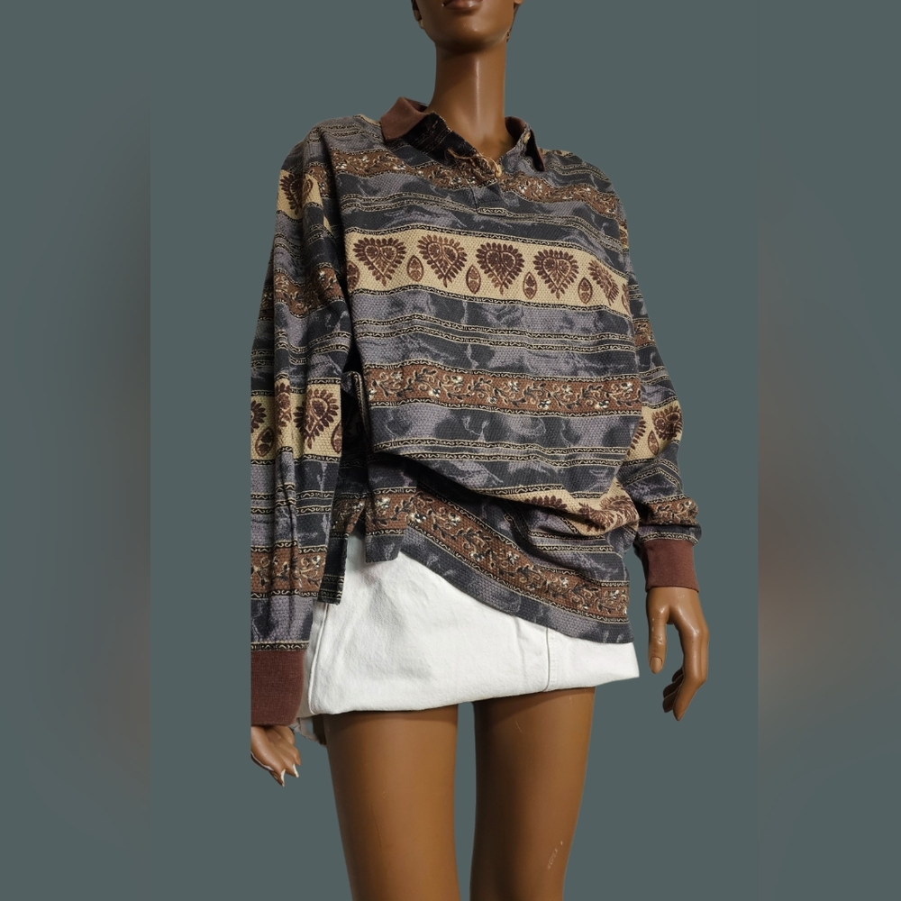 Vintage Hunt Club Western pattern crew neck top size M 100%cotton cottagecore